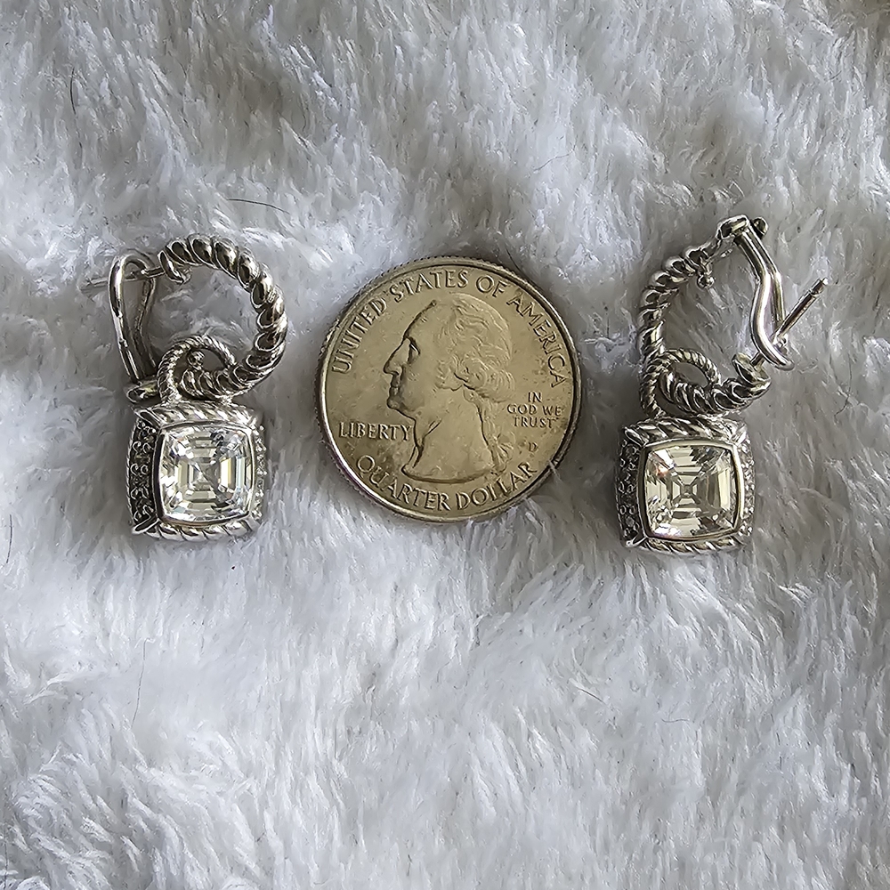 Judith Ripka Silver Earrings with Clear Stones - Picture 3 of 4